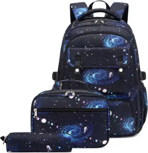 Createy Boys Backpack, Galaxy Backpack for Boys School Bags Elementary Bookbags Primary School Backpack Kids Backpack with Lunch Box and Pencil Case