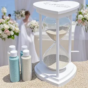 Crystal Hourglass with White Heart Shaped Wooden Frame Wedding Unity Sand Ceremony Set Sand Ceremony Kit for Wedding Gifts for Couples 2025