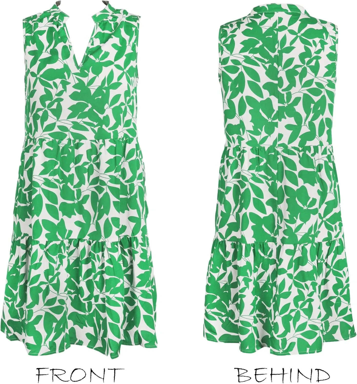 CUPSHE Women's Ruffle Beach Mini Dress Split V Neck A Line Sleeveless Geometric Stripe Tropical Leaf Pattern Summer Dresses