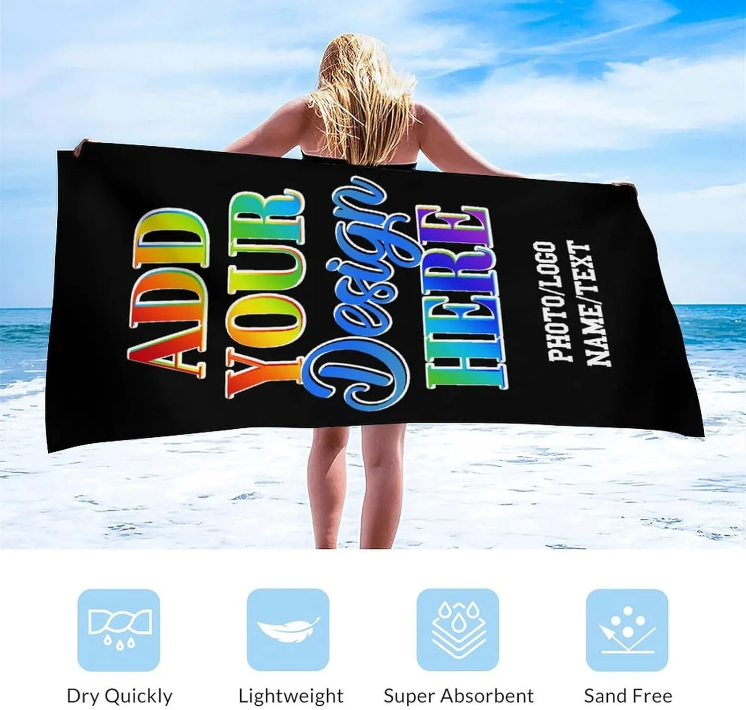Custom Beach Towel for Kids, Personalized with Name Logo Photo Text, Beach Essential Gifts for Girls Teens Women, 70" x 40" Lightweight Sand Proof Bath Towel for Seaside Bath Camping