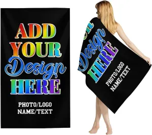 Custom Beach Towel for Kids, Personalized with Name Logo Photo Text, Beach Essential Gifts for Girls Teens Women, 70" x 40" Lightweight Sand Proof Bath Towel for Seaside Bath Camping
