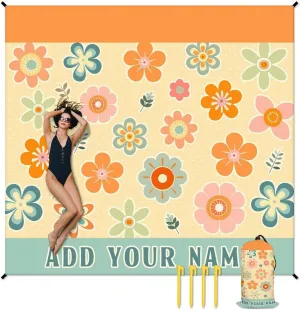 Custom Floral Beach Blanket, 9.8 x 9.2 Ft Extra Large Blankets with 4 Corner Sand Pockets & Stakes, Waterproof Sandproof Personalized Mat for Beach Accessories, Picnic, Camping