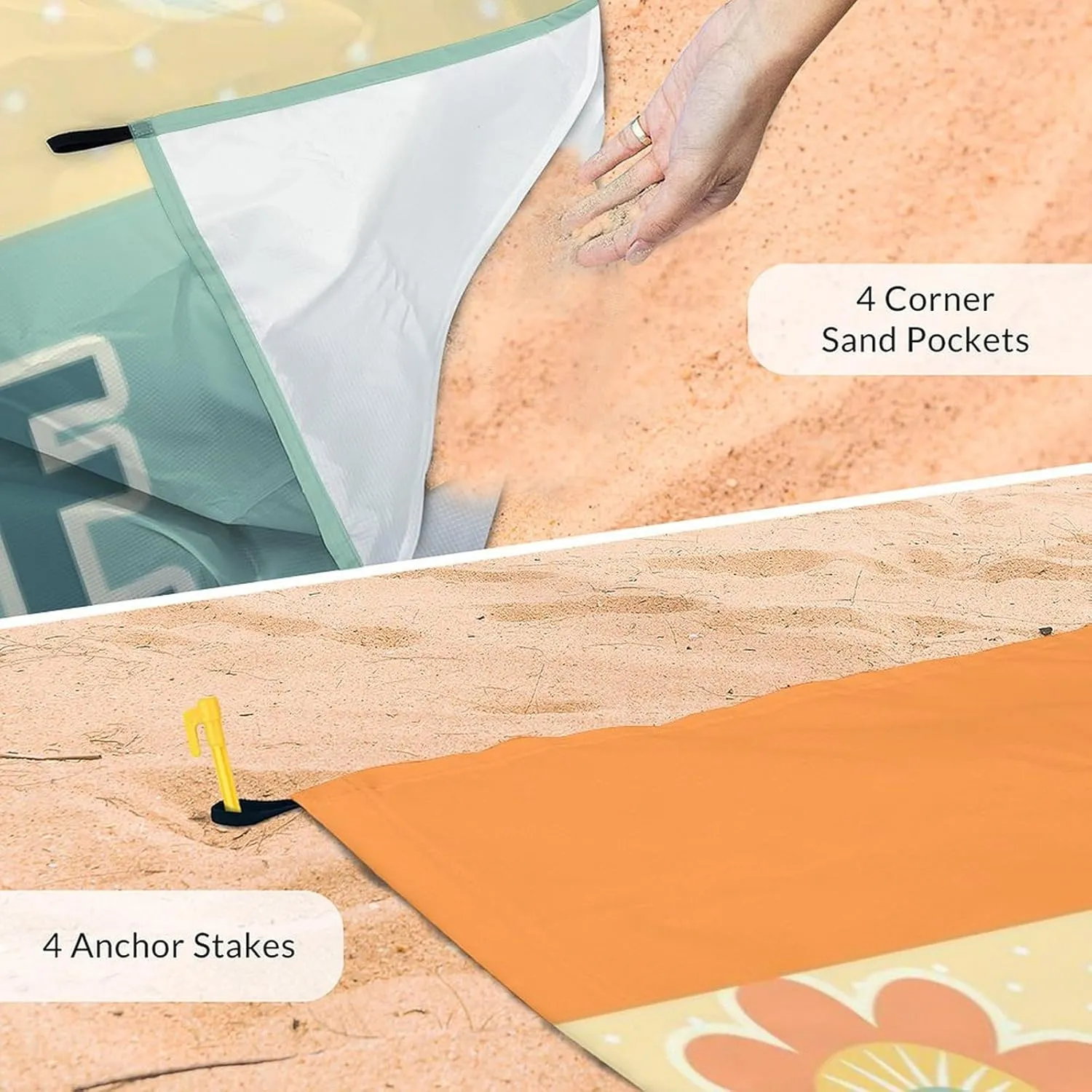Custom Floral Beach Blanket, 9.8 x 9.2 Ft Extra Large Blankets with 4 Corner Sand Pockets & Stakes, Waterproof Sandproof Personalized Mat for Beach Accessories, Picnic, Camping