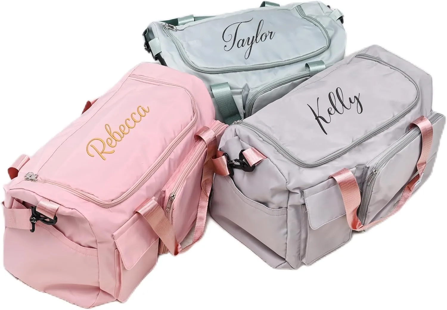Custom Large Capacity Travel Bag, Personalized Duffle Bag with Embroidery Name, Foldable Dry/Wet Bag with Shoe Compartment for Women/Men for Sports Dance Gym Travel Weekender Overnight Bridesmaid