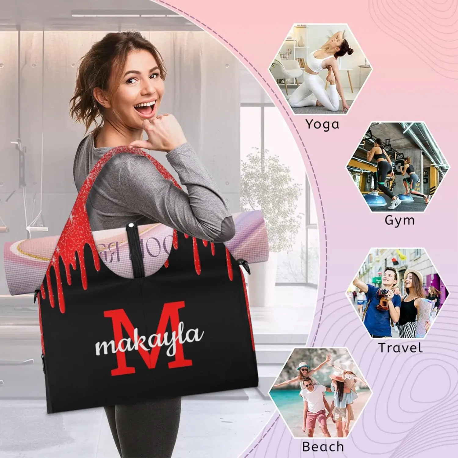 Custom Name Yoga Mat Bag for Women Personalized Sports Gym Duffle Shoulder Bags for Travel Pilates