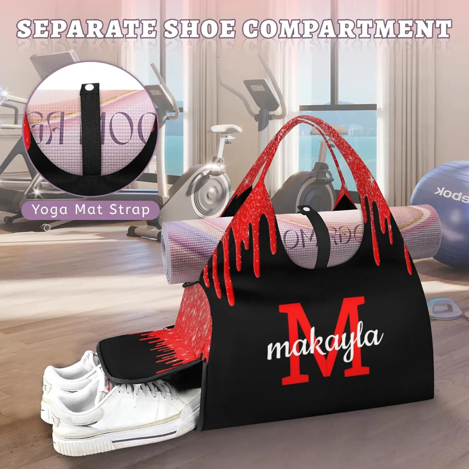 Custom Name Yoga Mat Bag for Women Personalized Sports Gym Duffle Shoulder Bags for Travel Pilates