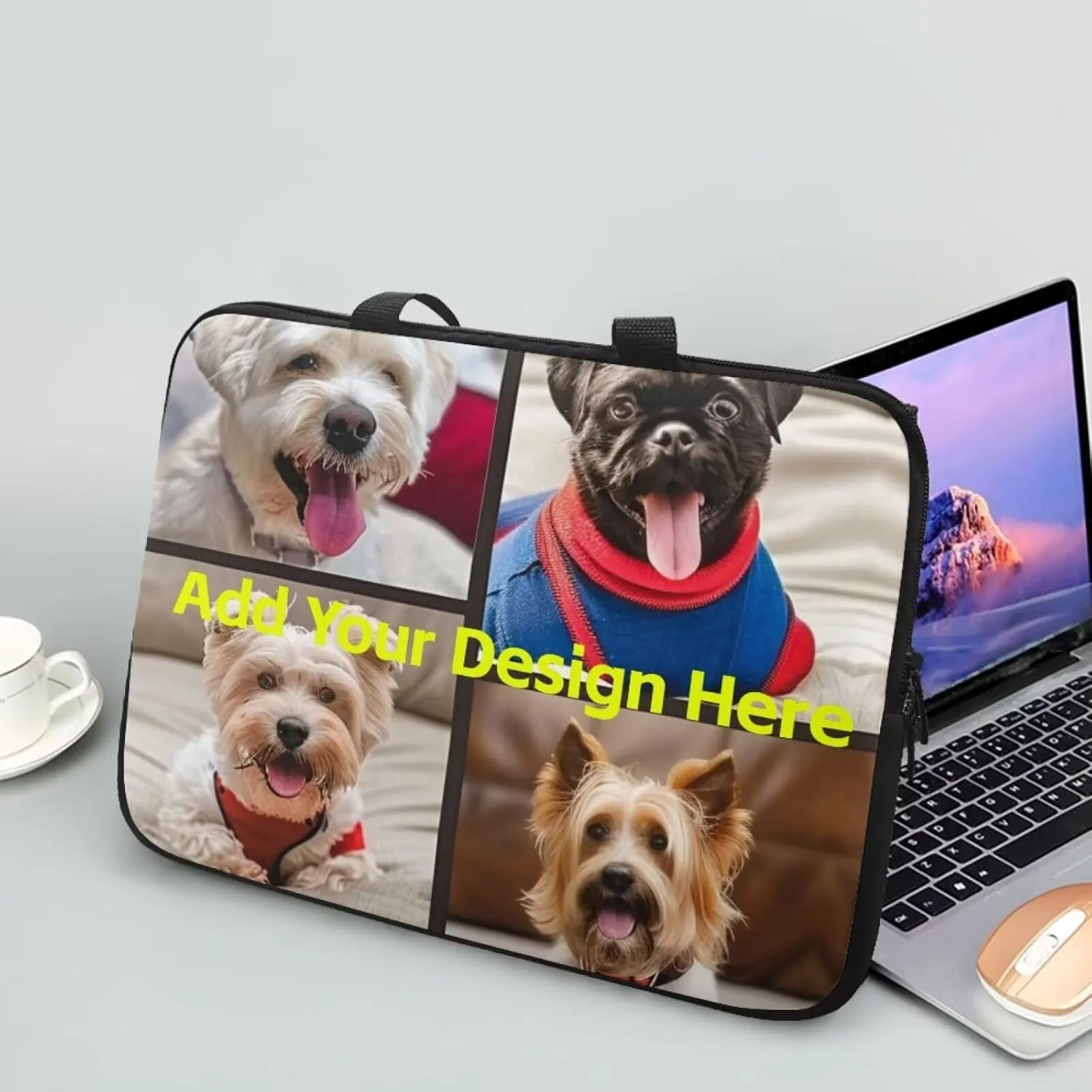 Custom Photo Laptop Sleeve Add Your Photo & Your Family Photo Your Pet Photo Custom Personalized 12 Inch Computer Bag Fashion Computer Carrying Case with Handle Upload Photo
