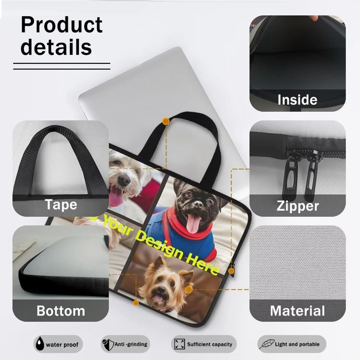 Custom Photo Laptop Sleeve Add Your Photo & Your Family Photo Your Pet Photo Custom Personalized 12 Inch Computer Bag Fashion Computer Carrying Case with Handle Upload Photo