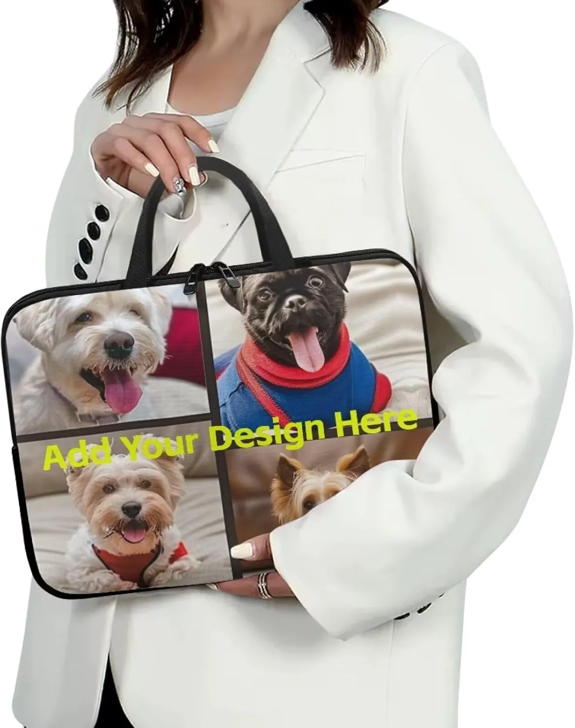 Custom Photo Laptop Sleeve Add Your Photo & Your Family Photo Your Pet Photo Custom Personalized 12 Inch Computer Bag Fashion Computer Carrying Case with Handle Upload Photo