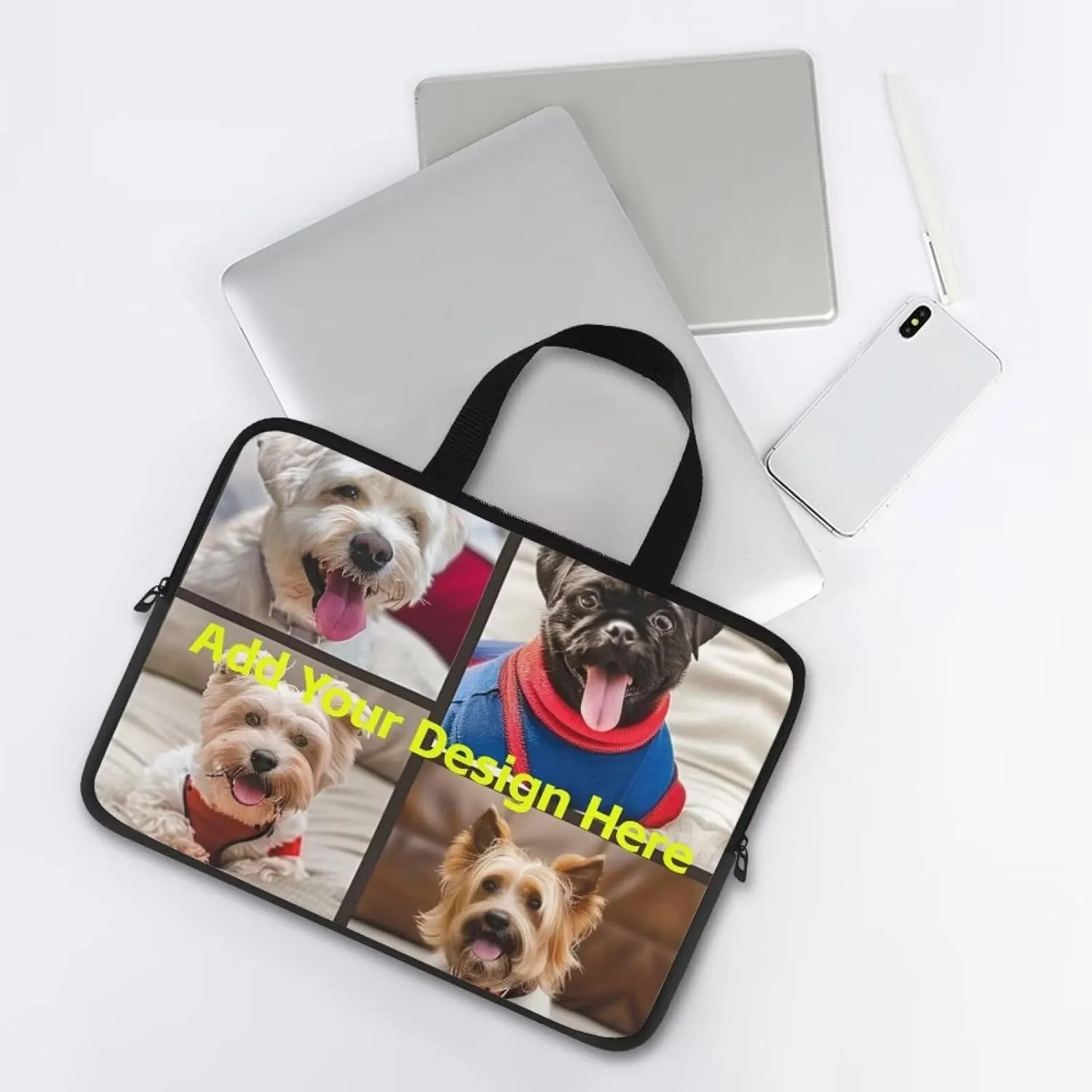 Custom Photo Laptop Sleeve Add Your Photo & Your Family Photo Your Pet Photo Custom Personalized 12 Inch Computer Bag Fashion Computer Carrying Case with Handle Upload Photo