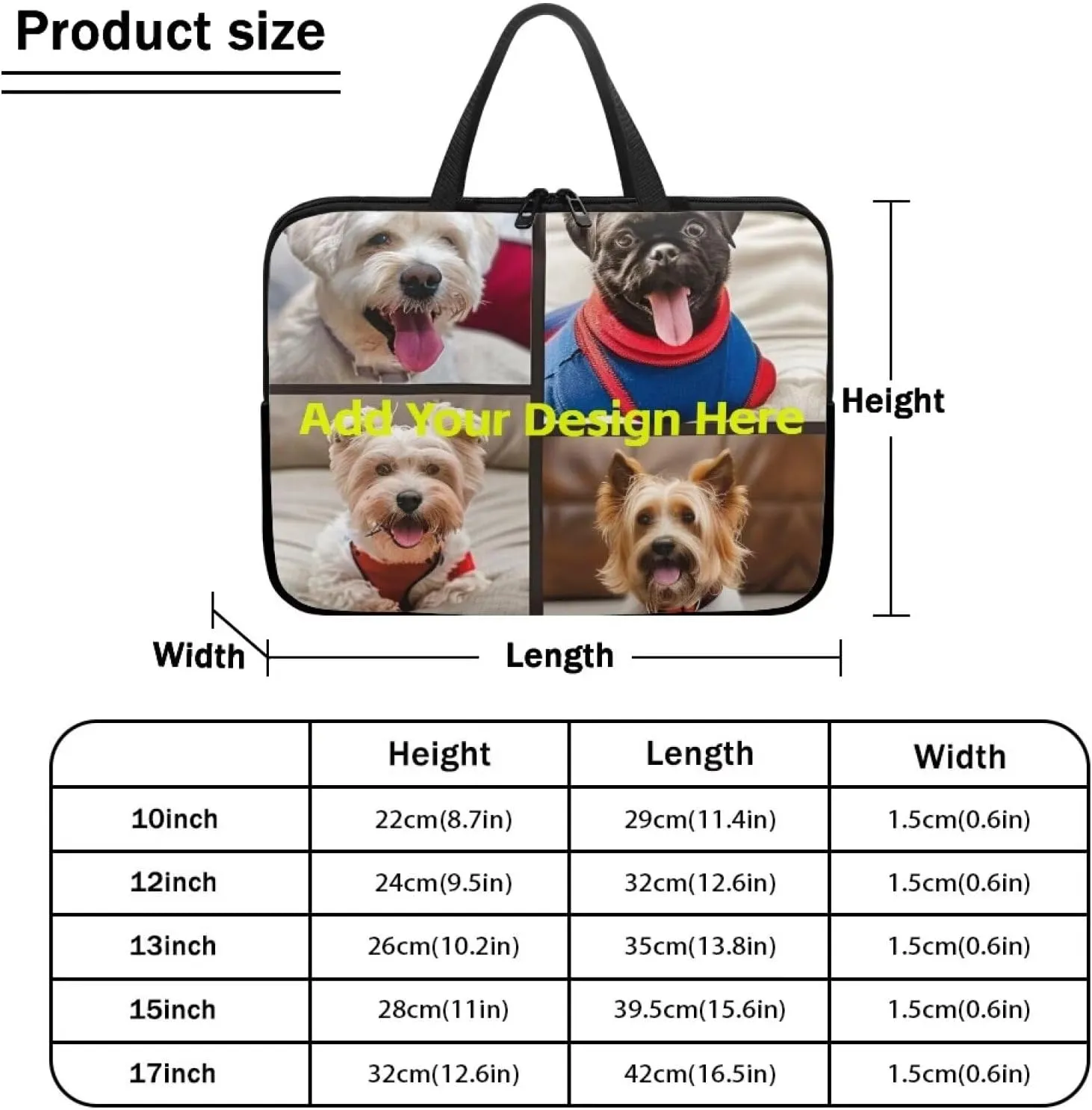 Custom Photo Laptop Sleeve Add Your Photo & Your Family Photo Your Pet Photo Custom Personalized 12 Inch Computer Bag Fashion Computer Carrying Case with Handle Upload Photo
