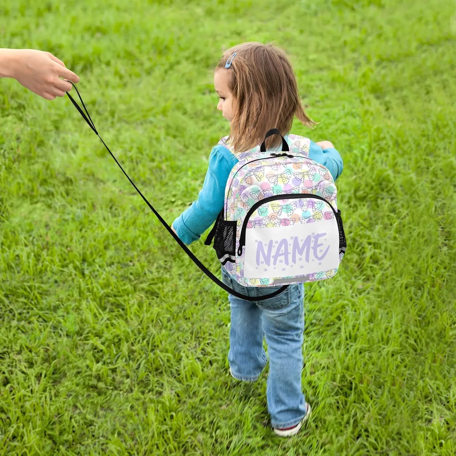 Custom Polka Dot Preschool Backpack Bows Daycare Bookbag School Backpack with Traction Rope for Kids 3-6