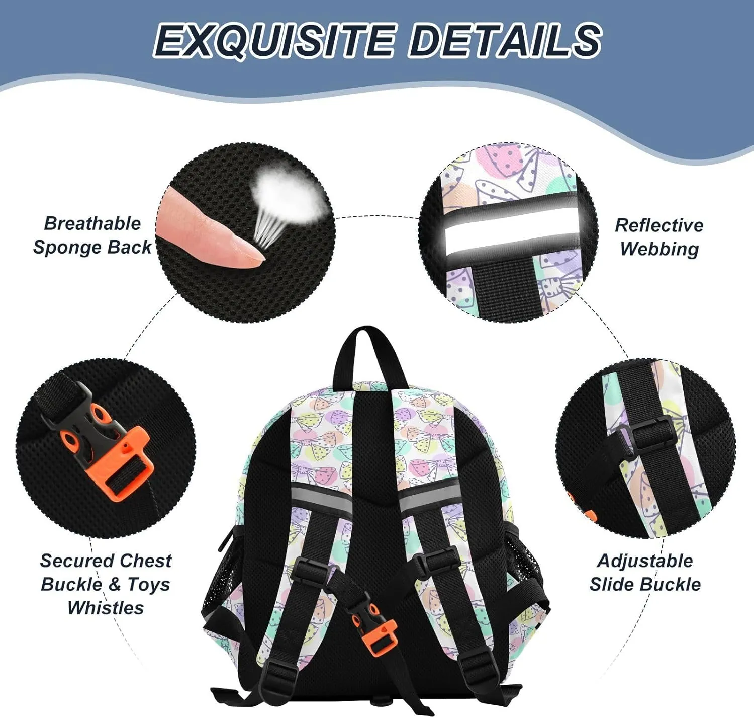 Custom Polka Dot Preschool Backpack Bows Daycare Bookbag School Backpack with Traction Rope for Kids 3-6