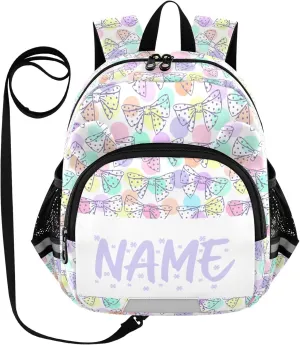 Custom Polka Dot Preschool Backpack Bows Daycare Bookbag School Backpack with Traction Rope for Kids 3-6