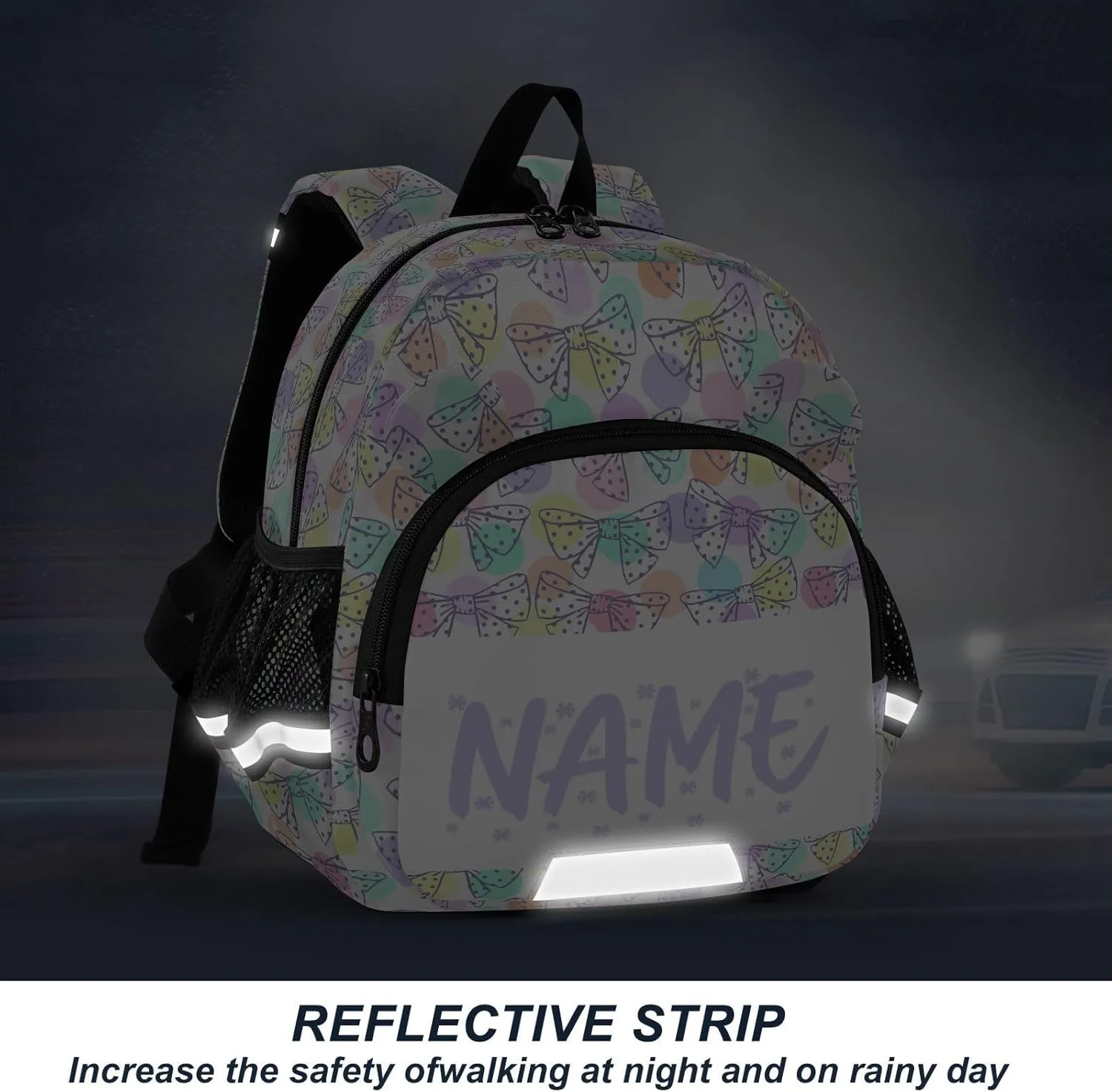 Custom Polka Dot Preschool Backpack Bows Daycare Bookbag School Backpack with Traction Rope for Kids 3-6