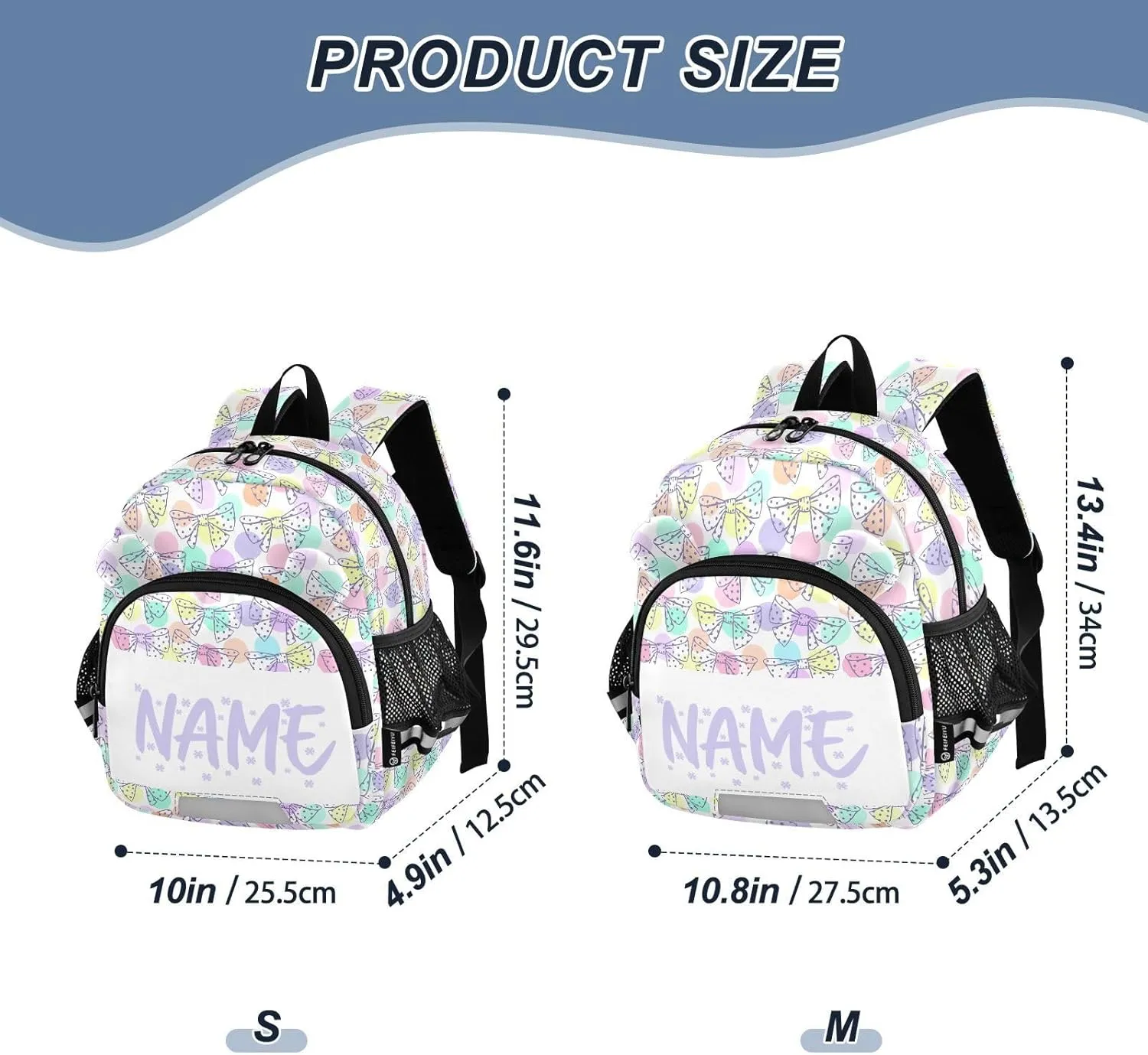 Custom Polka Dot Preschool Backpack Bows Daycare Bookbag School Backpack with Traction Rope for Kids 3-6