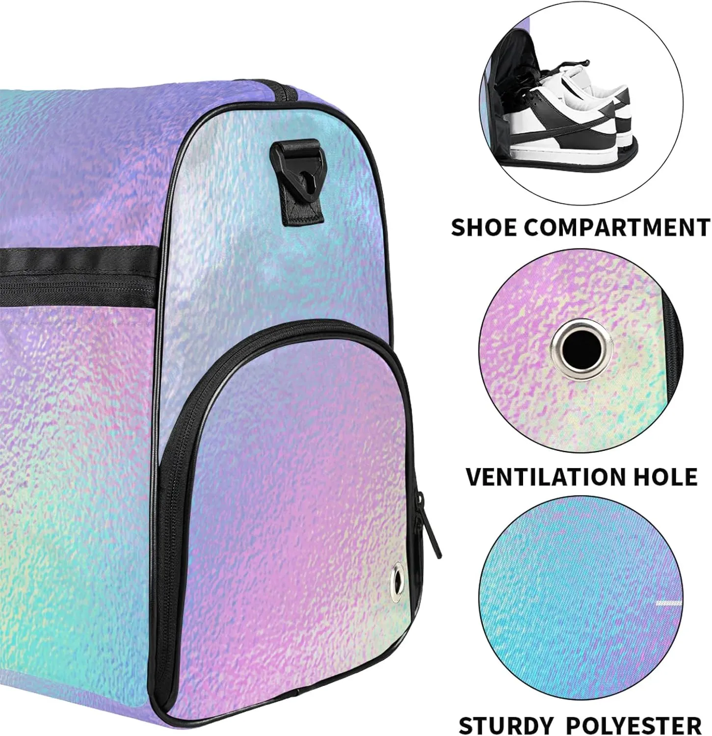 Custom Sports Duffel Bag with Shoe Compartment Personalized Name Dance Gym Bag for Women Overnight Weekender Travel Duffel Bags, Gradient Blue Purple
