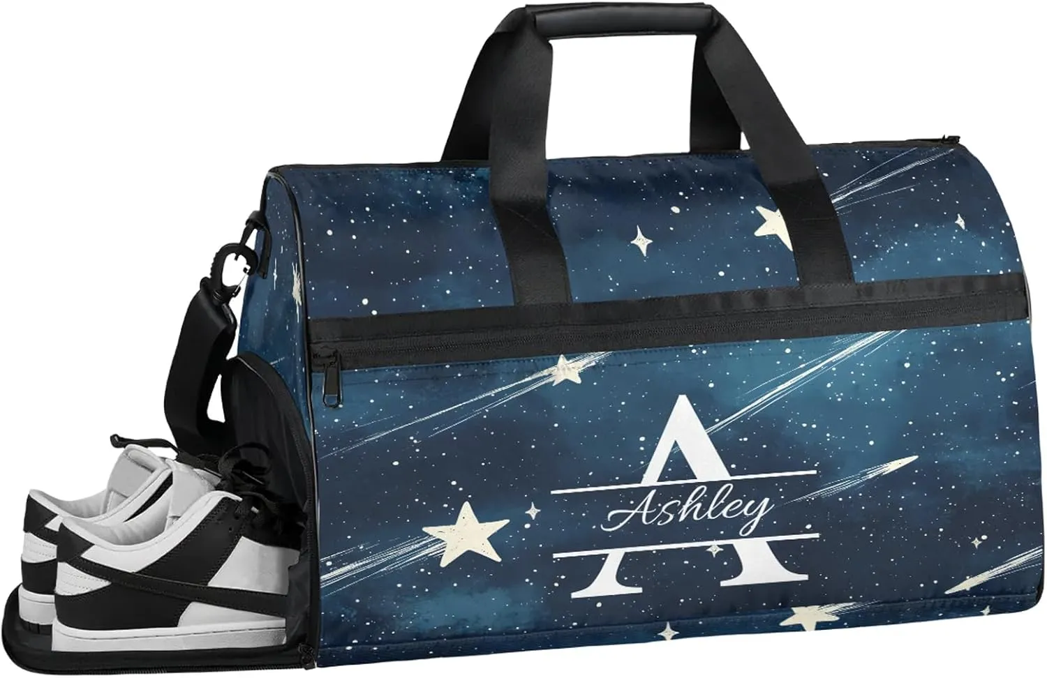 Custom Sports Duffel Bag with Shoe Compartment Personalized Name Dance Gym Bag for Women Overnight Weekender Travel Duffel Bags, Starry Galaxy