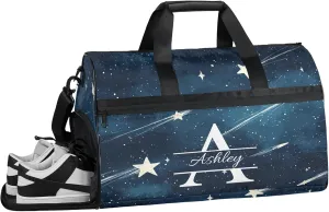 Custom Sports Duffel Bag with Shoe Compartment Personalized Name Dance Gym Bag for Women Overnight Weekender Travel Duffel Bags, Starry Galaxy