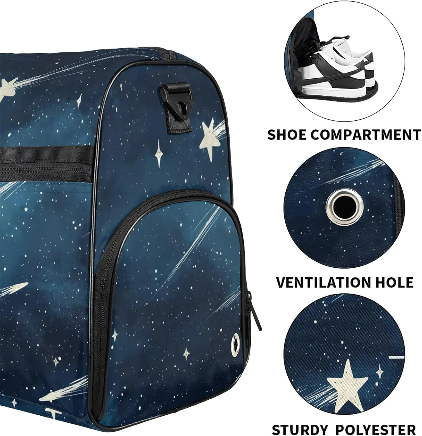 Custom Sports Duffel Bag with Shoe Compartment Personalized Name Dance Gym Bag for Women Overnight Weekender Travel Duffel Bags, Starry Galaxy
