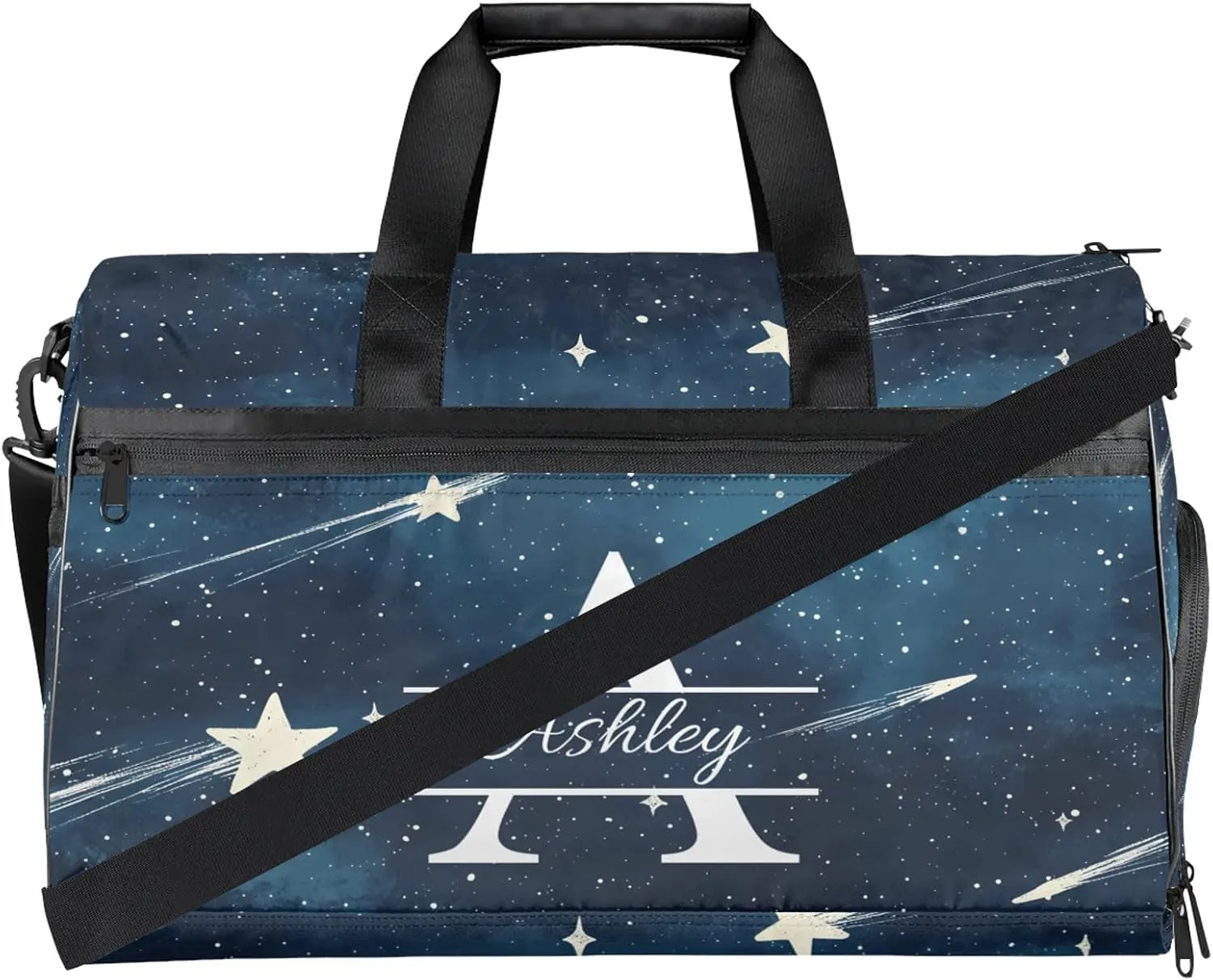 Custom Sports Duffel Bag with Shoe Compartment Personalized Name Dance Gym Bag for Women Overnight Weekender Travel Duffel Bags, Starry Galaxy