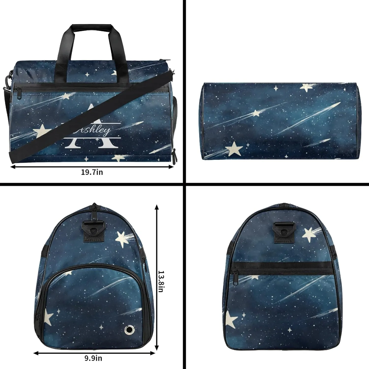 Custom Sports Duffel Bag with Shoe Compartment Personalized Name Dance Gym Bag for Women Overnight Weekender Travel Duffel Bags, Starry Galaxy