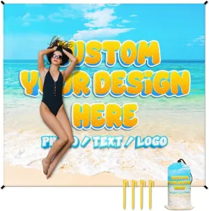 Custom Waterproof Beach Blanket - Personalized Sandproof Beach Mat with Photo Text - 78'' x 86'' Large Travel Blanket for Picnic