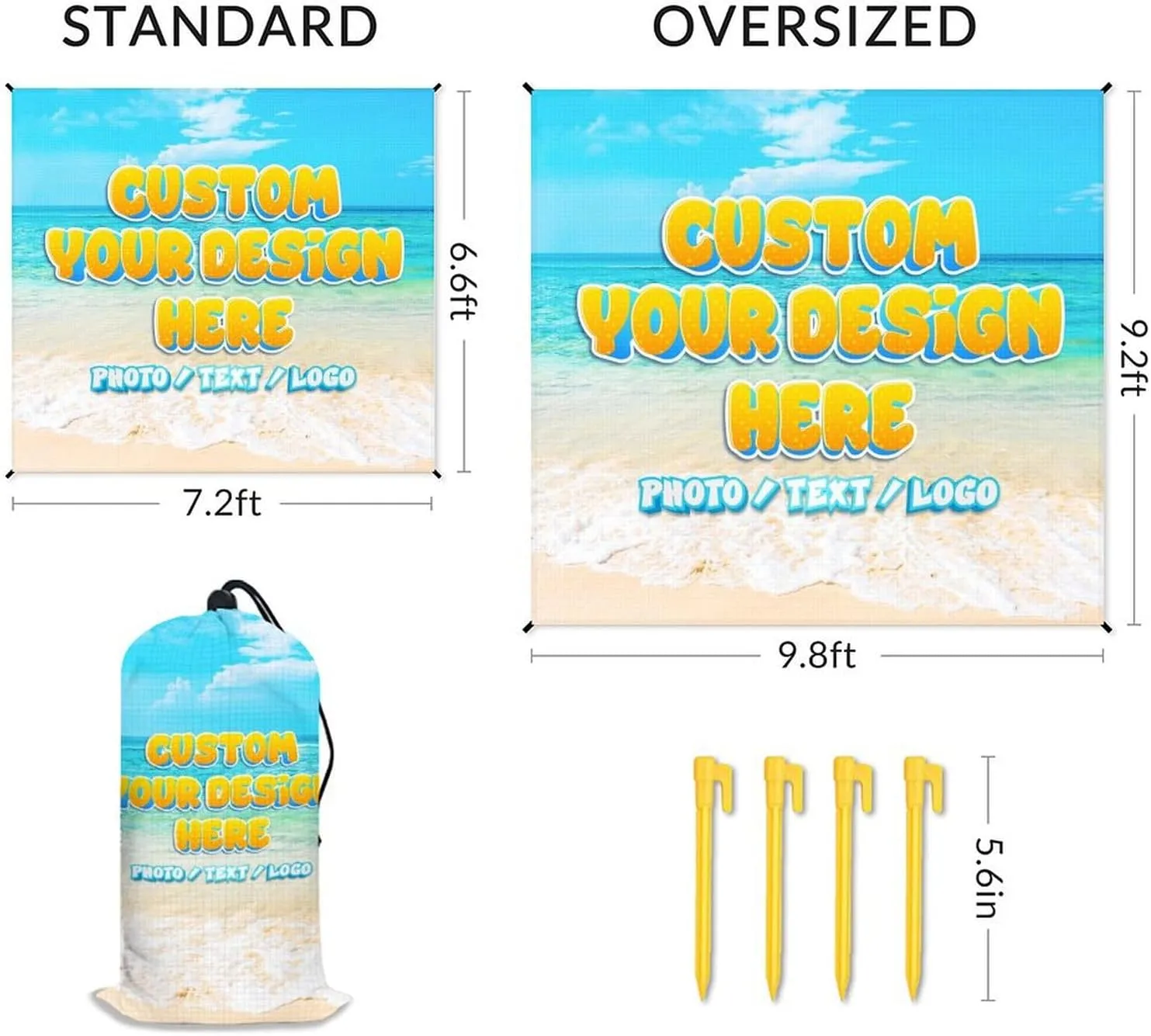 Custom Waterproof Beach Blanket - Personalized Sandproof Beach Mat with Photo Text - 78'' x 86'' Large Travel Blanket for Picnic