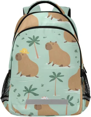Cute Capybaras Summer Backpack for Girls Boys School Bookbag Kids Daypack Lightweight Laptop Backpack Back to School Supplies