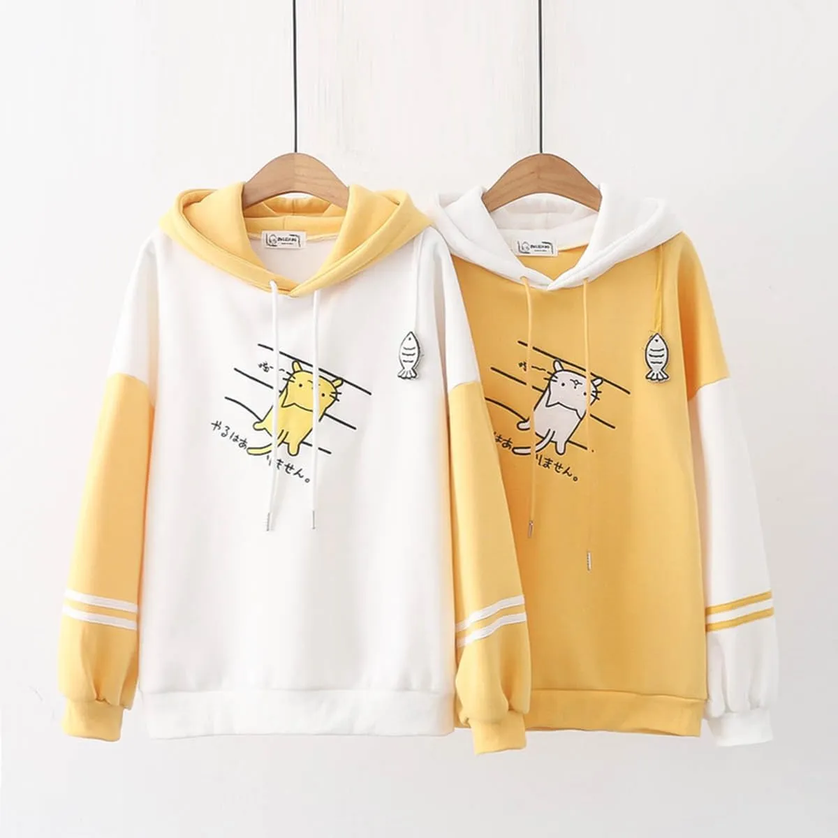 Cute Cat Graphic Hoodies Pullover Teen Girls Japanese Kawaii Anime Cartoon Hooded Sweatshirt Fashion Tops