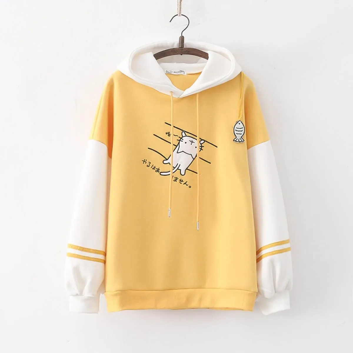 Cute Cat Graphic Hoodies Pullover Teen Girls Japanese Kawaii Anime Cartoon Hooded Sweatshirt Fashion Tops