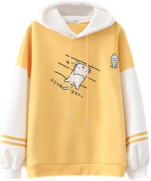 Cute Cat Graphic Hoodies Pullover Teen Girls Japanese Kawaii Anime Cartoon Hooded Sweatshirt Fashion Tops