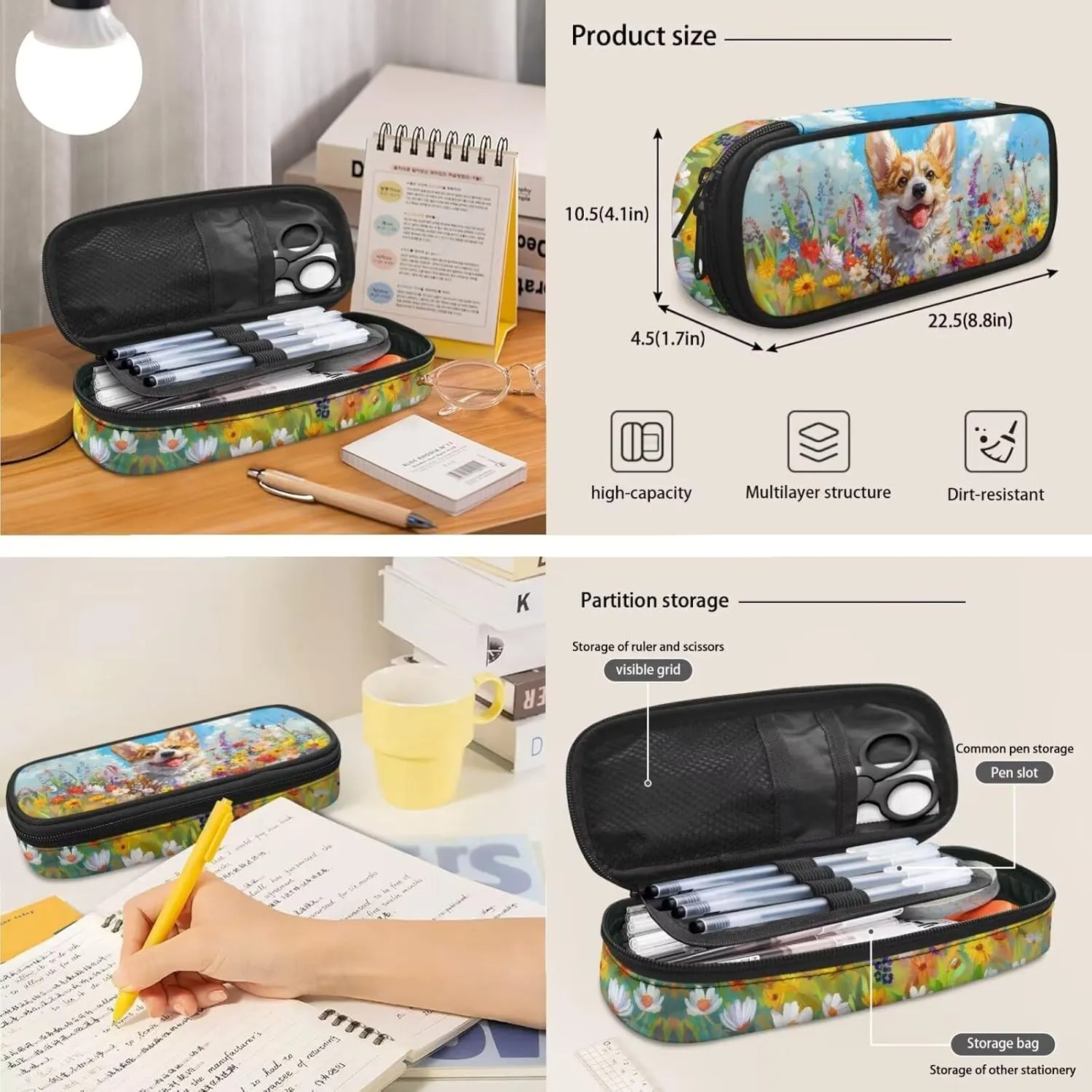 Cute Corgi Girls Backpack Set Ages 6-8 Elementary School Students with Lunch Box Shoulder Bag Stylish School Backpack Hold Books,Short Trip,Vacation,School,Outings