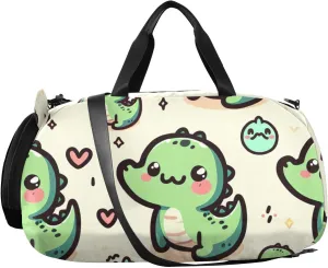 Cute Crocodile Kids Overnight Duffle Bag,Gymnastics Sports Dance Bag with Shoe Compartment & Wet Pocket, Travel Weekender Tote for Boys & Girls
