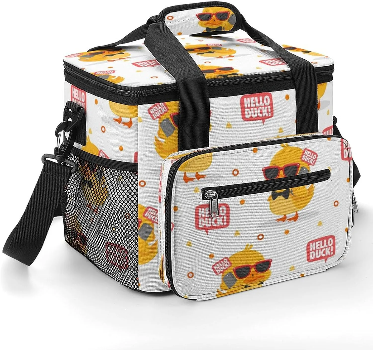 Cute Duck with Glasses 22.5L Insulated Camping Coolers Bag Hello Duck Large Leakproof Ice Chest for Beach Travel Picnic