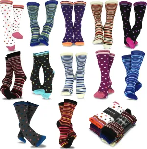 Cute Fun Novelty Dress Casual Argyle Stripe Floral Scallop Hearts Socks for Women Size 9-11 6pair 12pair School Socks