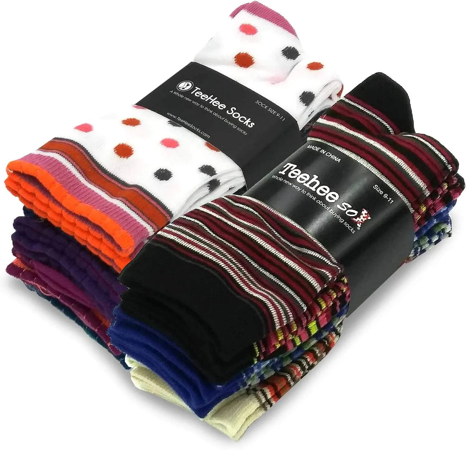 Cute Fun Novelty Dress Casual Argyle Stripe Floral Scallop Hearts Socks for Women Size 9-11 6pair 12pair School Socks