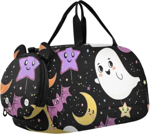 Cute Ghosts Duffle Bag for Girl, Sports Duffle Gym Bags with Shoe Compartment, Personalized Overnight Bag Travel Weekender for Kids