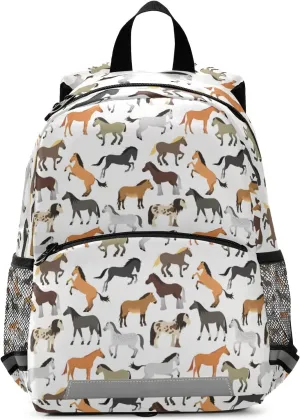 Cute Horse Backpack for Kids, Boys and Girls, Toddler Backpack for Daycare Travel School, Preschool Bookbag with Chest Strap