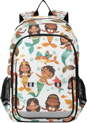 Cute Indian Mermaids Backpack for Boys Girls Elementary School Bag Kids Bookbag Travel Rucksack With Reflective Stripes