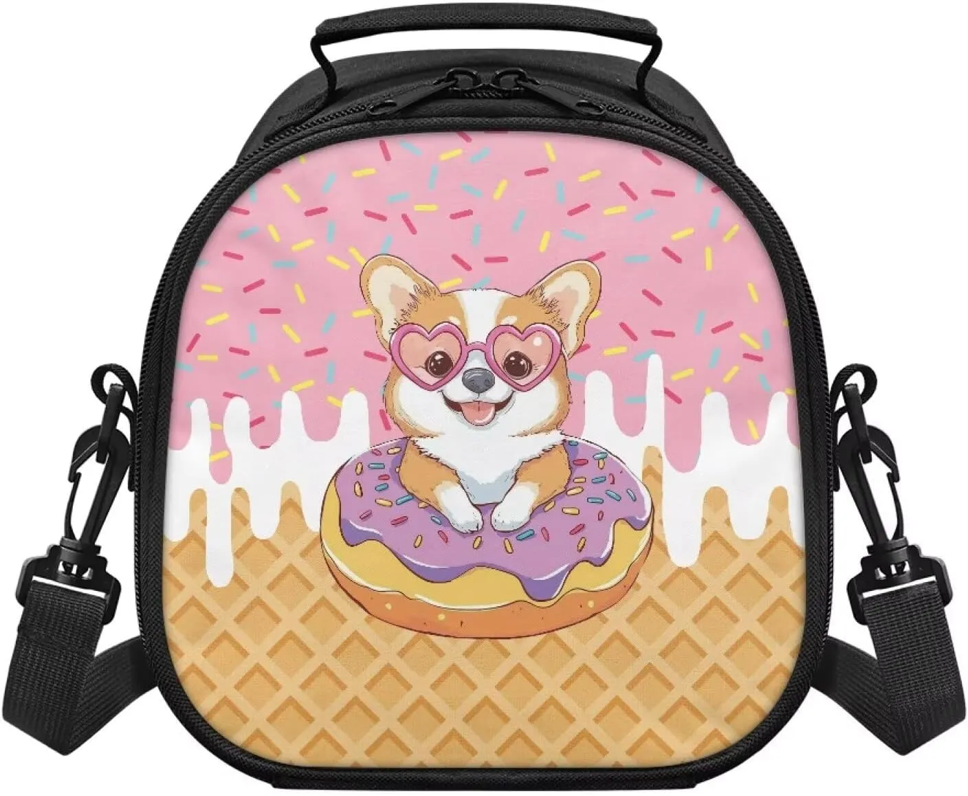 Cute Lunch Box for Girls Toddler Meal Prep Lunch Bag Dog Print Aesthetic Small Insulated Cooler Bag with Shoulder Strap Thick Kids Lunchbox for Kindergarten Primary School