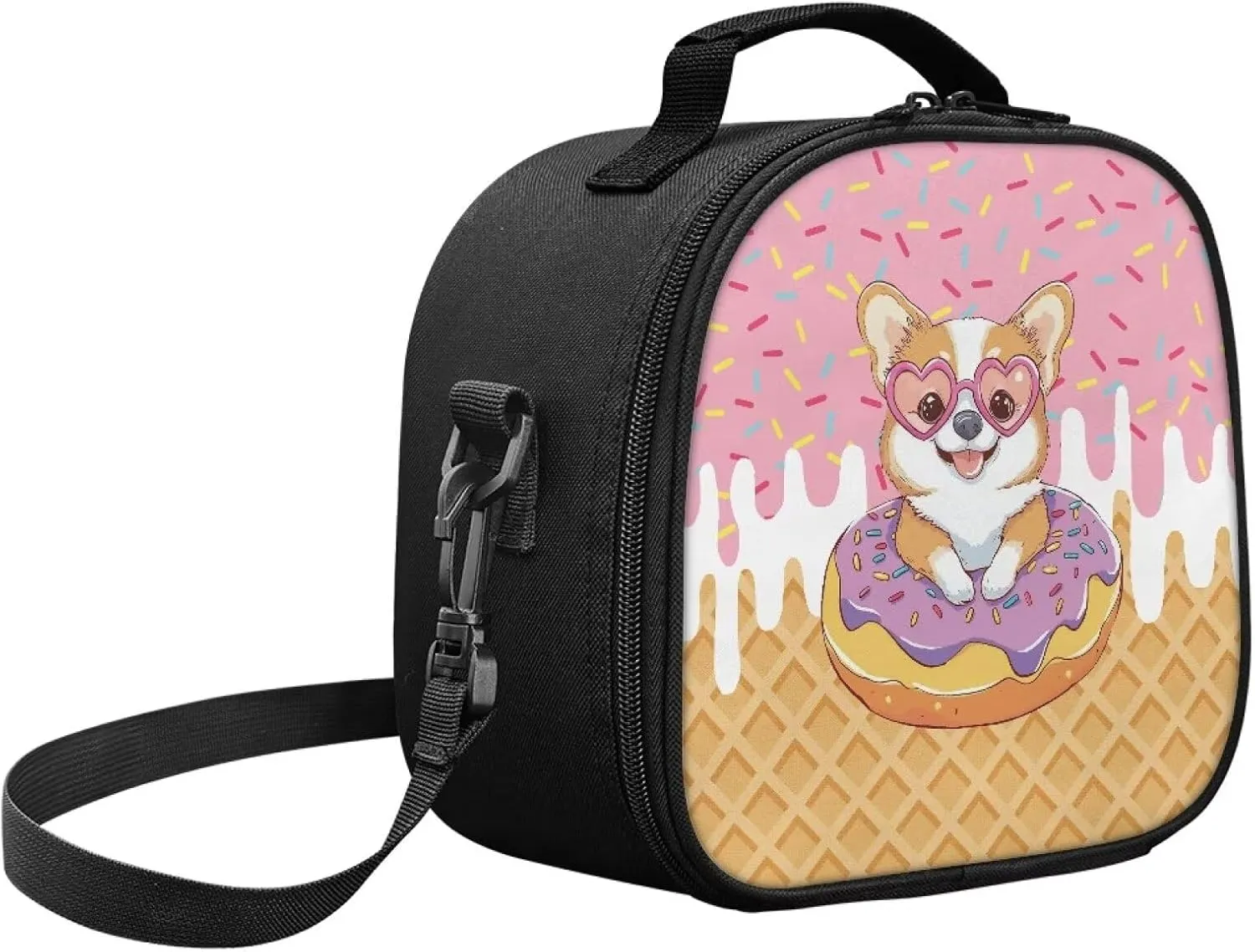 Cute Lunch Box for Girls Toddler Meal Prep Lunch Bag Dog Print Aesthetic Small Insulated Cooler Bag with Shoulder Strap Thick Kids Lunchbox for Kindergarten Primary School