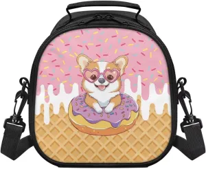 Cute Lunch Box for Girls Toddler Meal Prep Lunch Bag Dog Print Aesthetic Small Insulated Cooler Bag with Shoulder Strap Thick Kids Lunchbox for Kindergarten Primary School