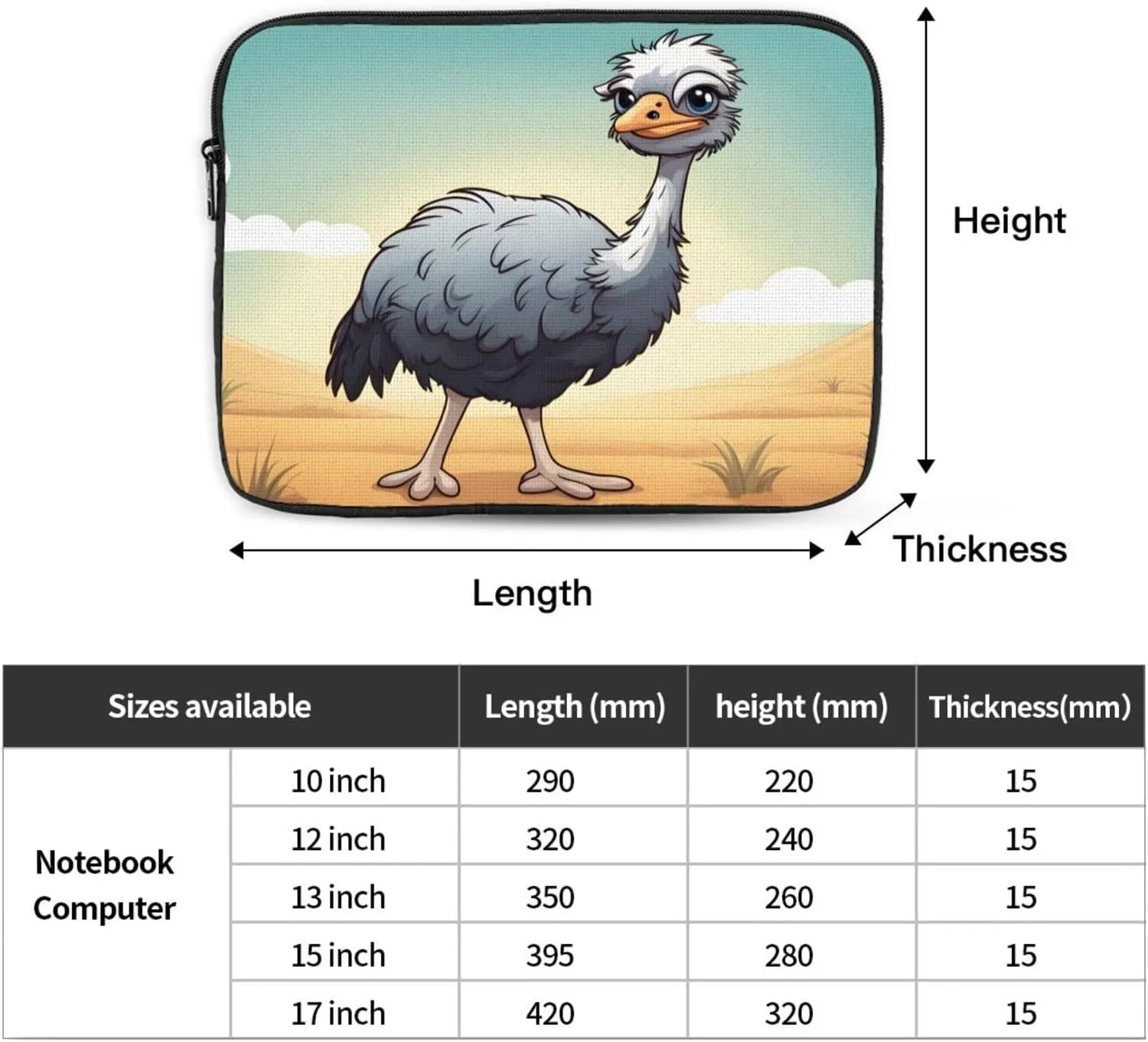 Cute Ostrich Prints Portable Laptop Sleeve Bag :: 12 inch Business trip, travel, office, etc. for daily use.