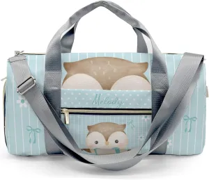 Cute Owl Bow Green Personalized Duffel Bag,Custom Travel Gym Bag with Name,Waterproof Sports Overnight Bag with Shoe Compartment & Shoulder Strap