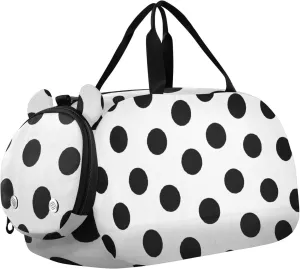 Cute Polka Dots Black White Duffle Bag for Girl, Sports Duffle Gym Bags with Shoe Compartment, Personalized Overnight Bag Travel Weekender for Kids