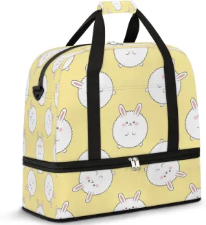 Cute Rabbit Sports Gym Bag with Shoes Compartment Foldable Travel Duffel Bag Dry Wet Separated Sports Tote Workout Weekender Overnight Bag for Women Yoga Dance Work Training Handbag