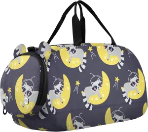 Cute Raccoon Astronaut Gym Travel Duffel Bag with Shoe Compartment for Boys Girls - Gymnastics Sports Dance Football Travel Bag Teens Weekender Sleepover