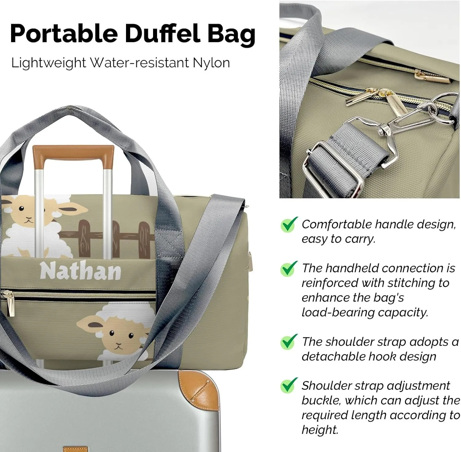 Cute Sheep Farm Animal Personalized Travel Duffel Bag Custom Waterproof Overnight Bag for Gym Sport Swim Bags Travel Assistant