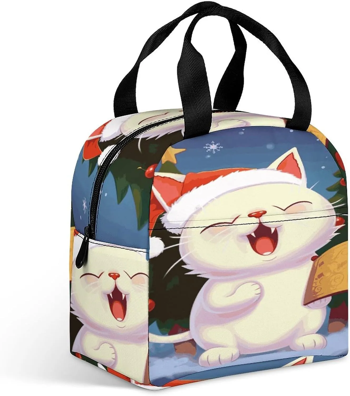 Cute Sing Christmas Carols Meal Bag Reusable Cooler Lunch Bag Insulate Lunch Tote Bag for Work Outdoor Camp Out